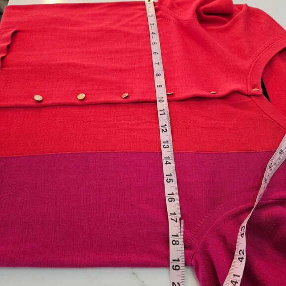 Paule Ka Cardigan Sweater Large Color Block Silk Blend Purple Peach French - Picture 8 of 8